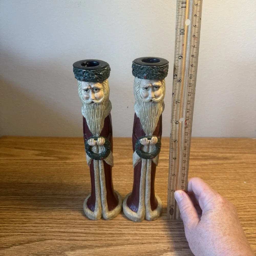 SANTA CANDLE STICK HOLDER SET CHRISTMAS 8.75